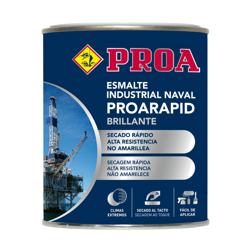 Esmalte sintético industrial naval Proa Proarapid brillante en envase metálico de secado rápido para protección de hierro y madera en interiores y exteriores.